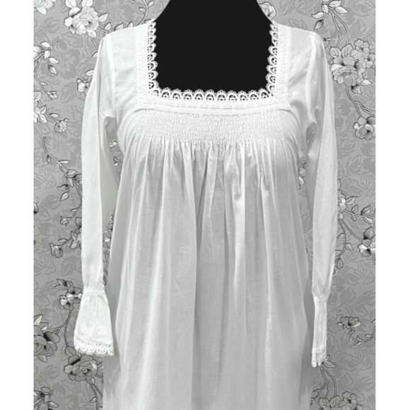 SoieRose SR-1214 Victorian Cotton Nightgown – Smocked Bodice & Ruffle Hem Elegan - Picture 3 of 9